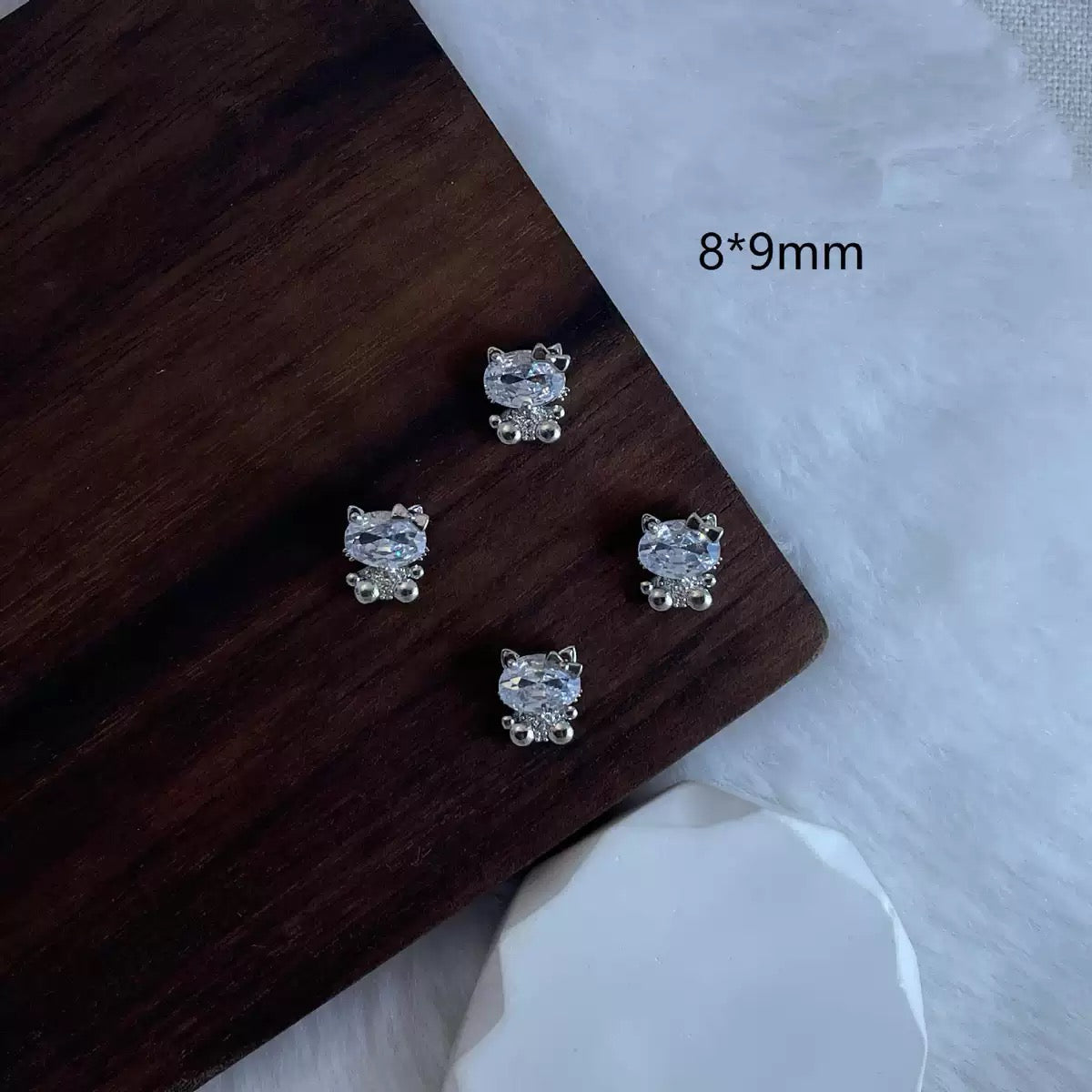 12 Pcs Kitty nail Piece Cute  Kitty Nail Charm Set – Full Diamond Zircon Cartoon Animal Nail Art Decor charm