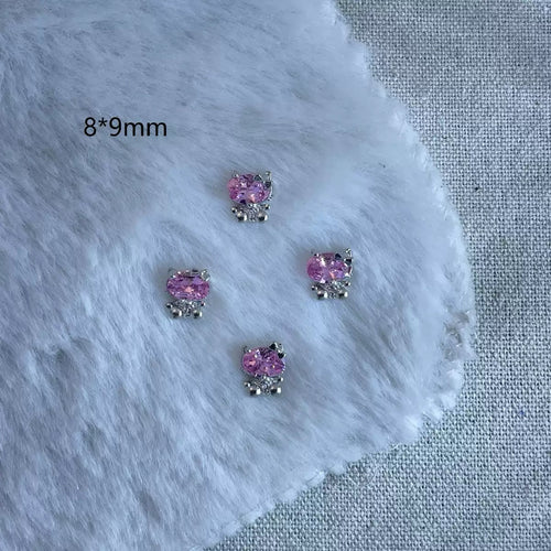 12 Pcs Kitty nail Piece Cute  Kitty Nail Charm Set – Full Diamond Zircon Cartoon Animal Nail Art Decor charm