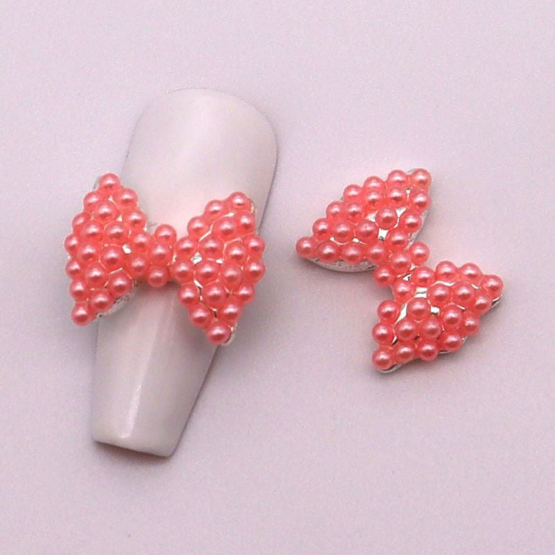Luxury Rhinestone & Pearl Bow Nail Charms (5-Piece Set)