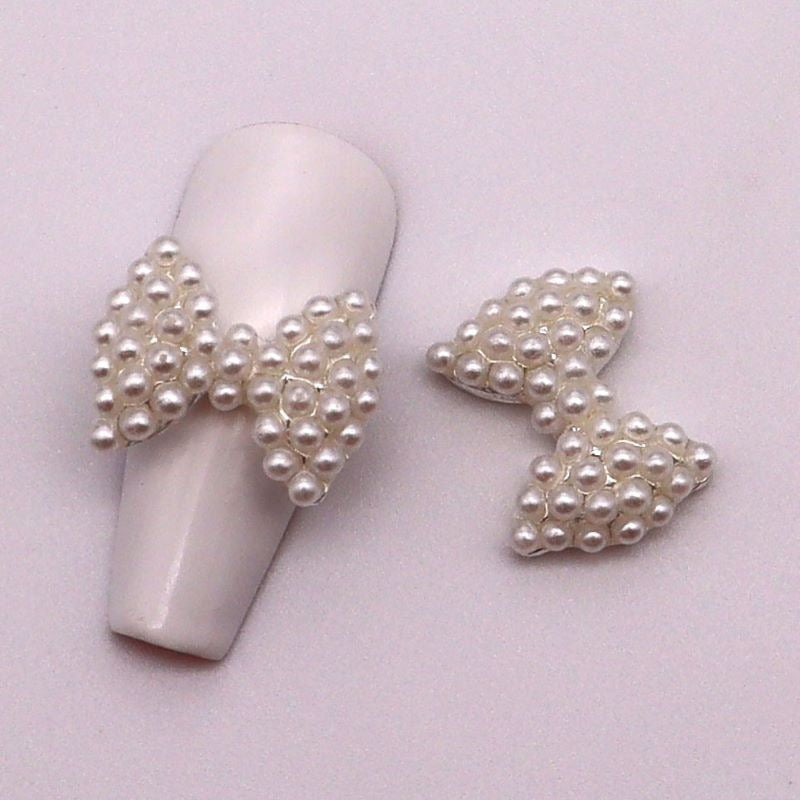 Luxury Rhinestone & Pearl Bow Nail Charms (5-Piece Set)