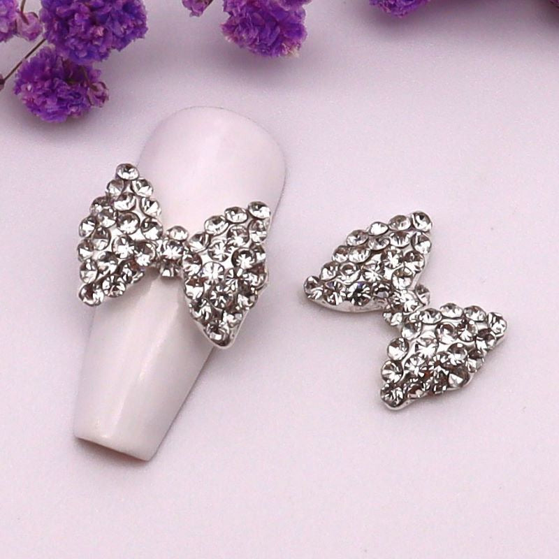 Luxury Rhinestone & Pearl Bow Nail Charms (5-Piece Set)