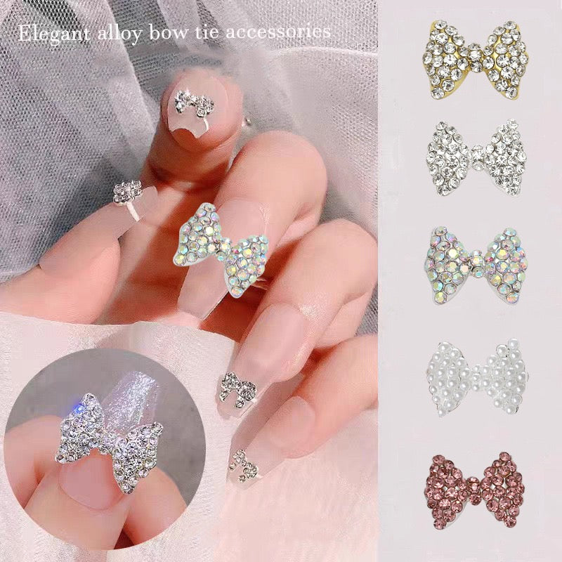 Luxury Rhinestone & Pearl Bow Nail Charms (5-Piece Set)
