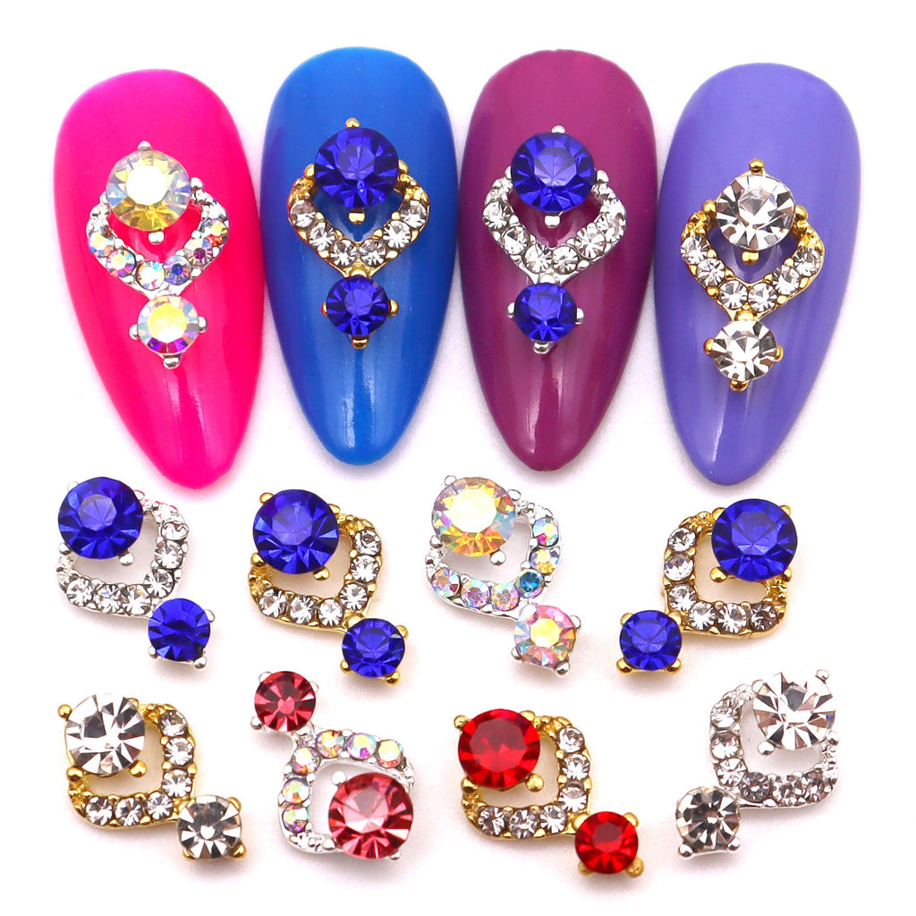 Elegant Jewel-Tone Rhinestone Nail Charms (12-Piece Set)
