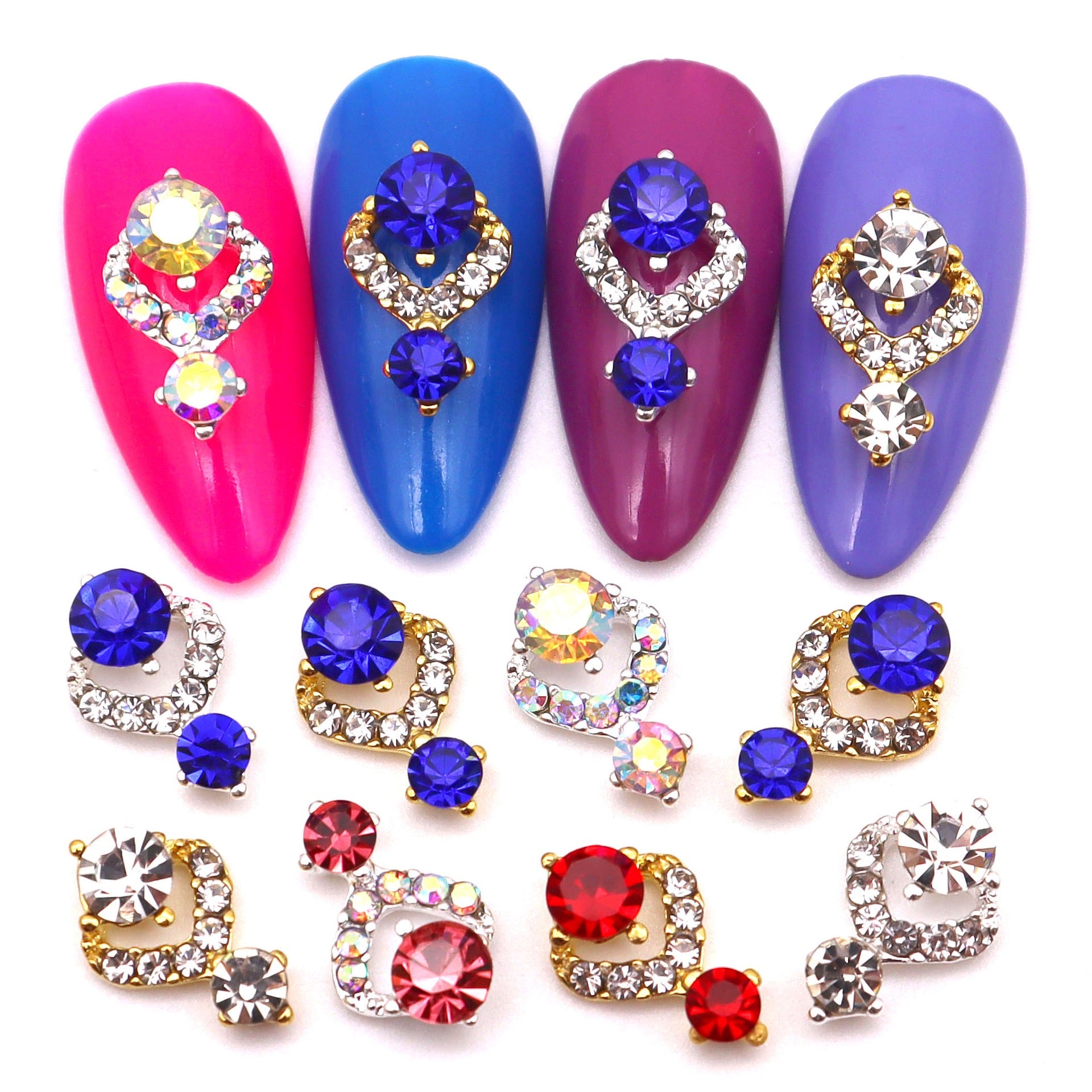 Elegant Jewel-Tone Rhinestone Nail Charms (12-Piece Set)