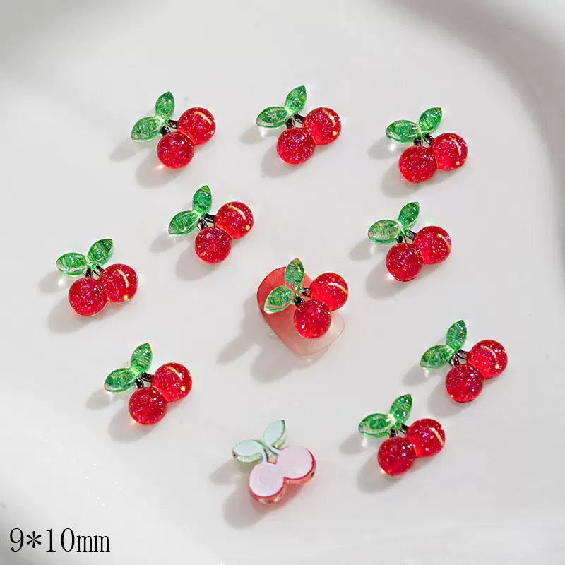 Berry Sweet Charms: 20-Piece Strawberry/Cherry Nail Accessories