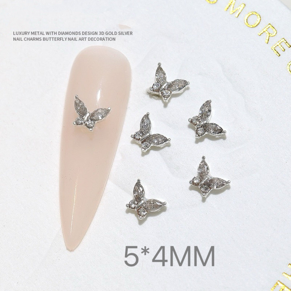 10-Piece Butterfly Alloy Nail Art Charm Set – Sparkling Diamond Design