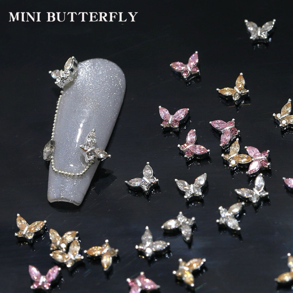 10-Piece Butterfly Alloy Nail Art Charm Set – Sparkling Diamond Design