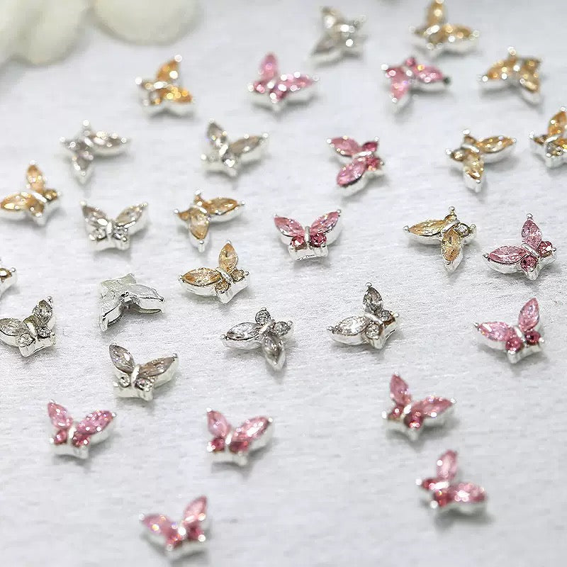 10-Piece Butterfly Alloy Nail Art Charm Set – Sparkling Diamond Design