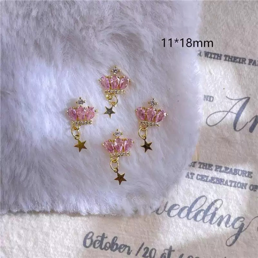 Zircon Crown Nail Charms – 12-Piece Set of 3D Alloy Crowns with Sparkling Crystal Accents