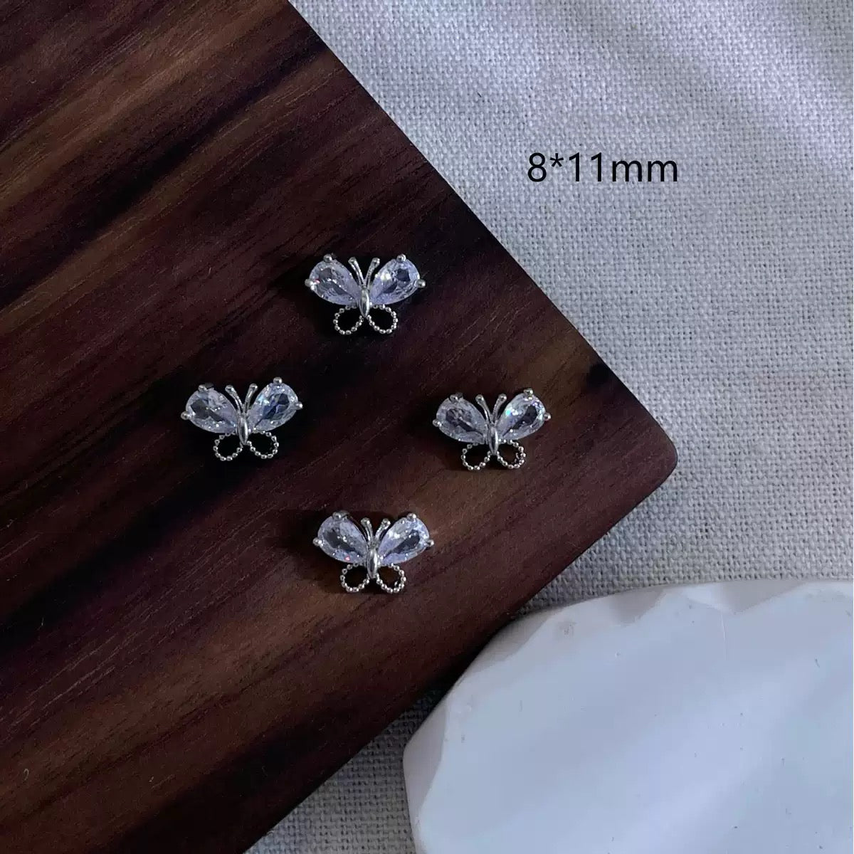 Zircon Butterfly Nail Charms – 12-Piece Set of 3D Alloy Butterflies with Sparkling Crystal Accents