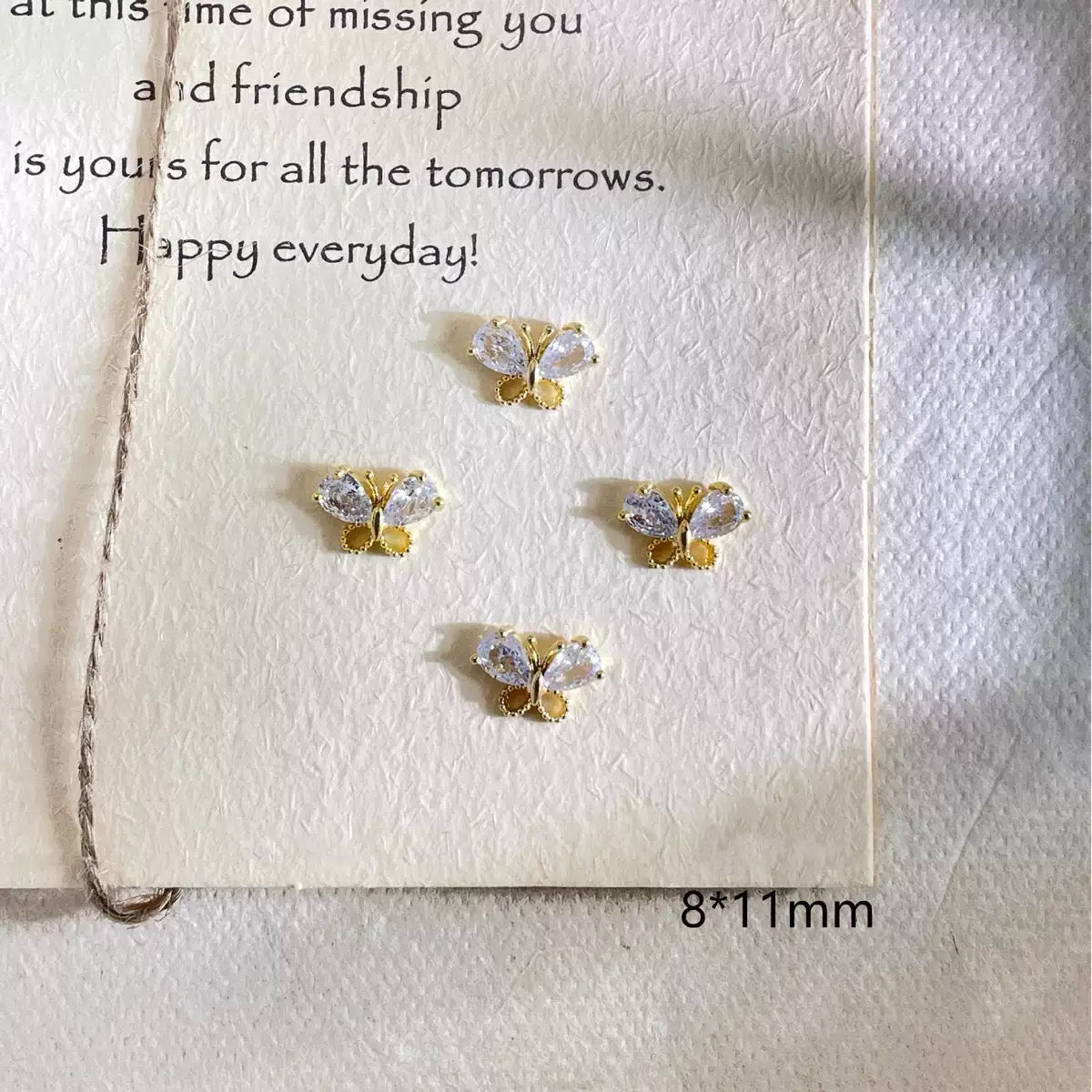 Zircon Butterfly Nail Charms – 12-Piece Set of 3D Alloy Butterflies with Sparkling Crystal Accents