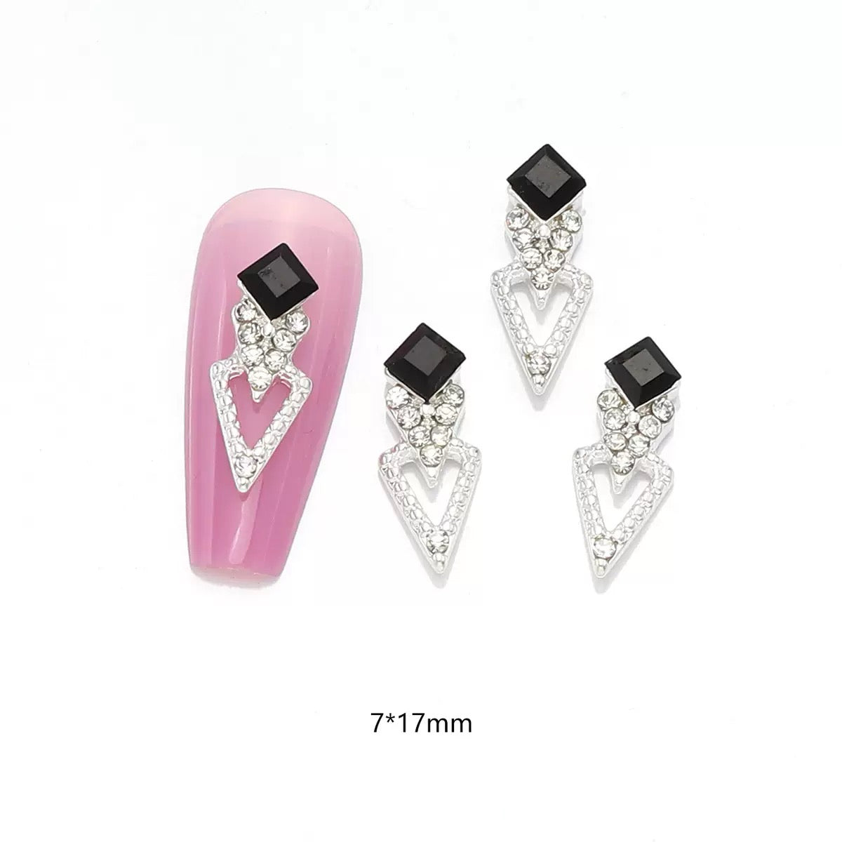 3D Metallic Geometric Nail Charms – Shimmering Rhinestone Triangle & Diamond Alloy Nail Art-12piece set