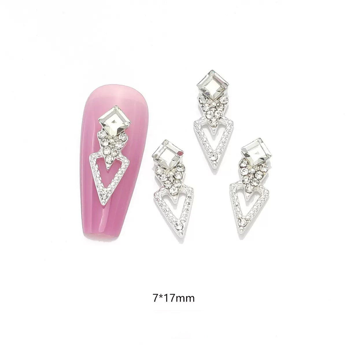 3D Metallic Geometric Nail Charms – Shimmering Rhinestone Triangle & Diamond Alloy Nail Art-12piece set