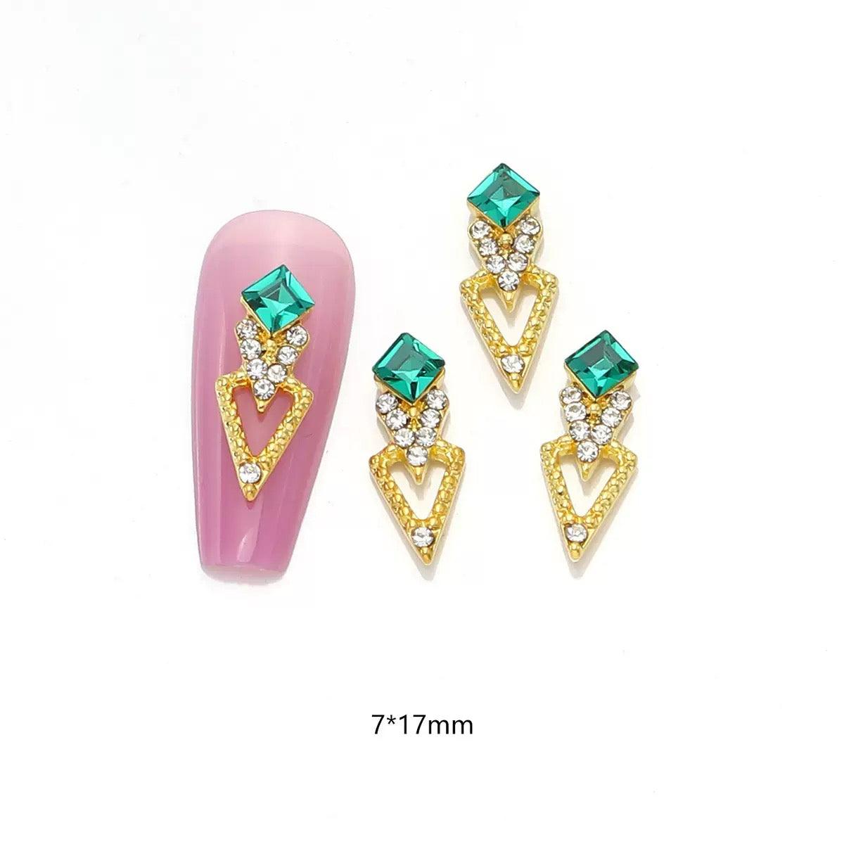 3D Metallic Geometric Nail Charms – Shimmering Rhinestone Triangle & Diamond Alloy Nail Art-12piece set
