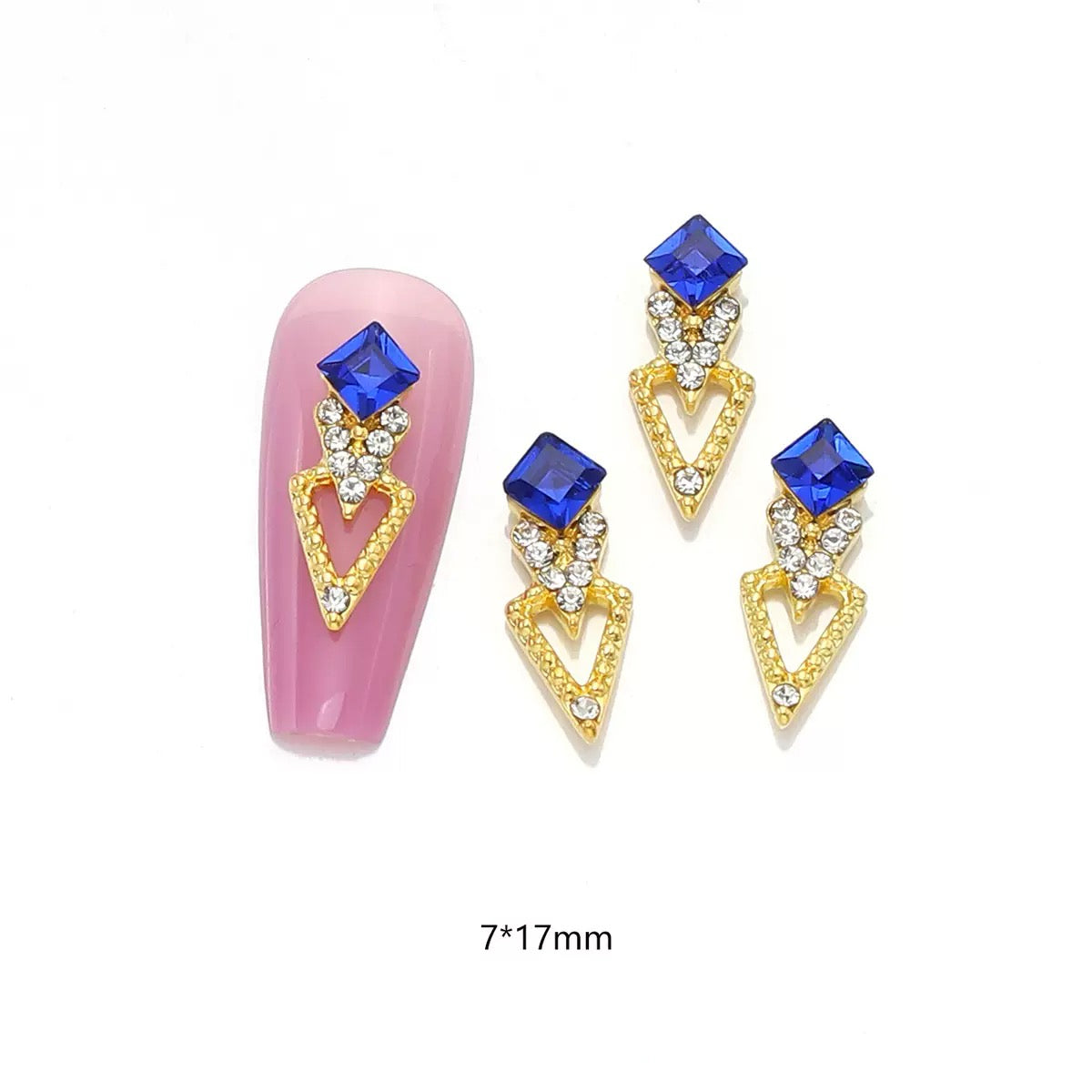 3D Metallic Geometric Nail Charms – Shimmering Rhinestone Triangle & Diamond Alloy Nail Art-12piece set