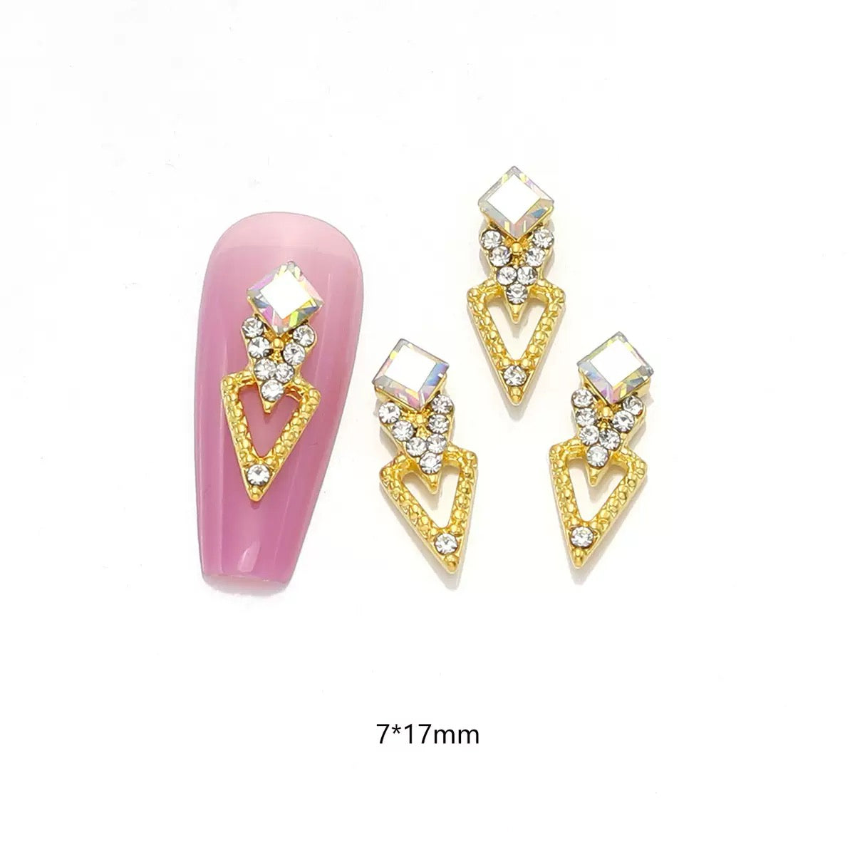 3D Metallic Geometric Nail Charms – Shimmering Rhinestone Triangle & Diamond Alloy Nail Art-12piece set