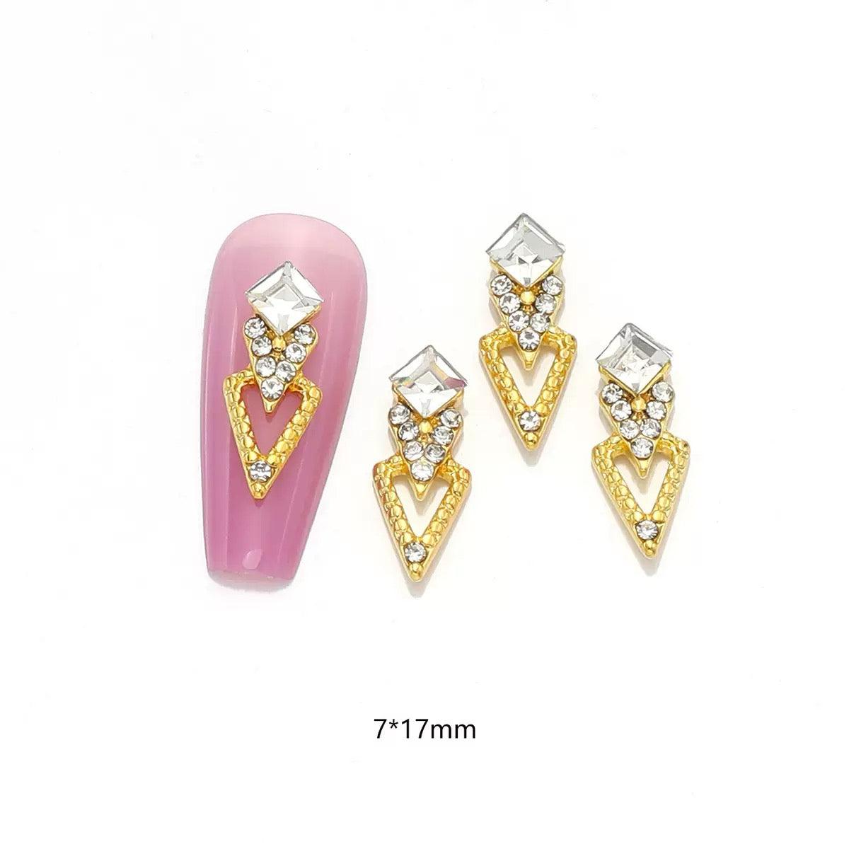 3D Metallic Geometric Nail Charms – Shimmering Rhinestone Triangle & Diamond Alloy Nail Art-12piece set