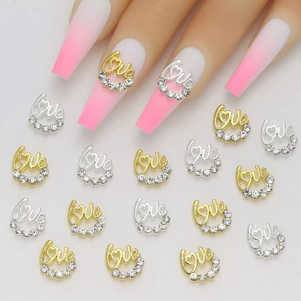 3D Love Heart Nail Charms – Shimmering Alloy Metal Love Symbol Nail Art 12 Piece Set