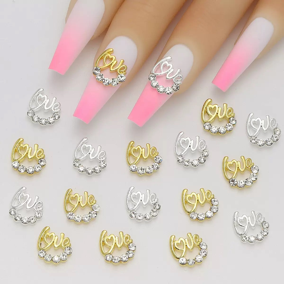 3D Love Heart Nail Charms – Shimmering Alloy Metal Love Symbol Nail Art 12 Piece Set