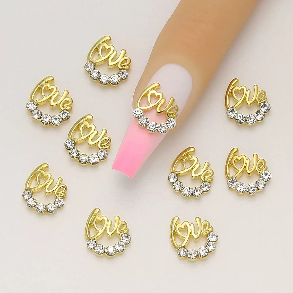 3D Love Heart Nail Charms – Shimmering Alloy Metal Love Symbol Nail Art 12 Piece Set