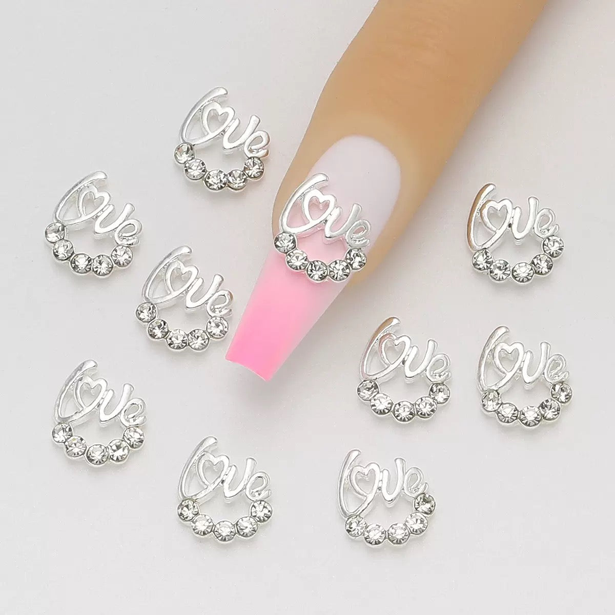 3D Love Heart Nail Charms – Shimmering Alloy Metal Love Symbol Nail Art 12 Piece Set