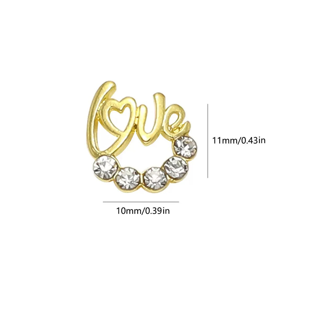 3D Love Heart Nail Charms – Shimmering Alloy Metal Love Symbol Nail Art 12 Piece Set