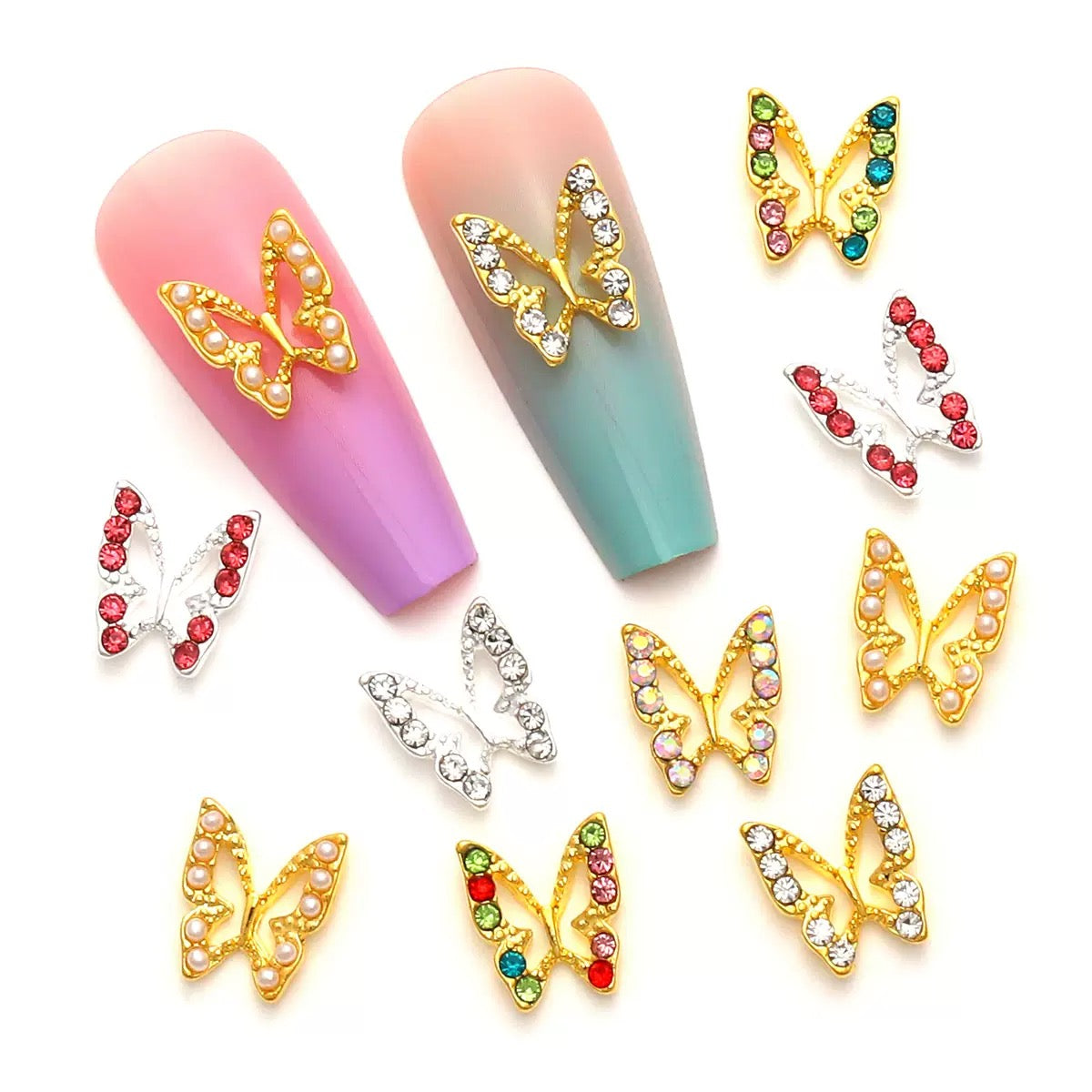 3D Butterfly Nail Charms – 12-Piece Set of Shimmering Alloy Winged Accents for Nail Art