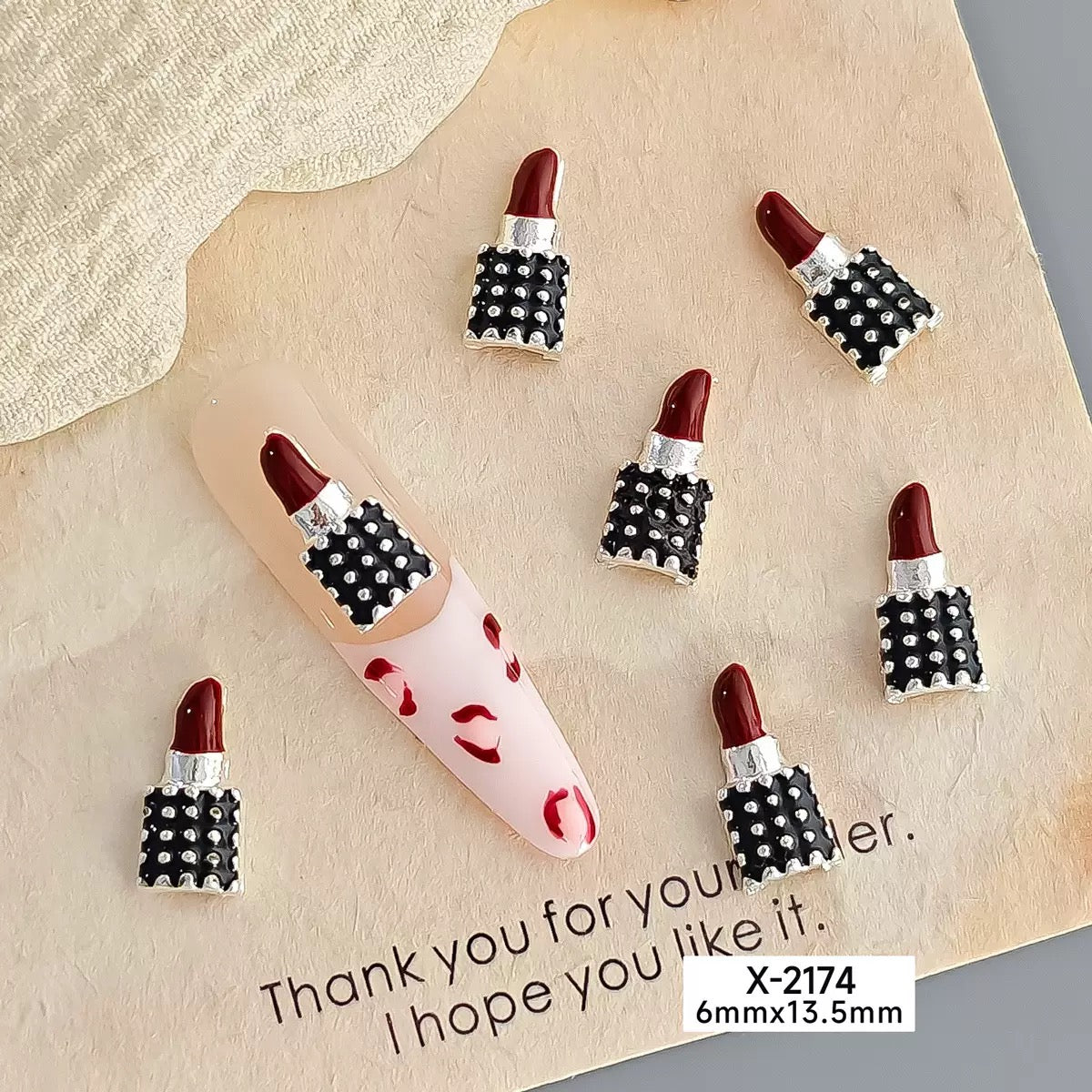 10-Piece Set Valentine’s Day Red Lips Nail Charm – Alloy Lipstick Nail Art Jewelry
