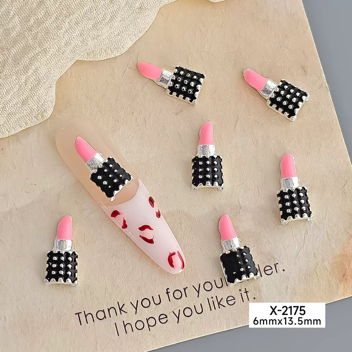 10-Piece Set Valentine’s Day Red Lips Nail Charm – Alloy Lipstick Nail Art Jewelry