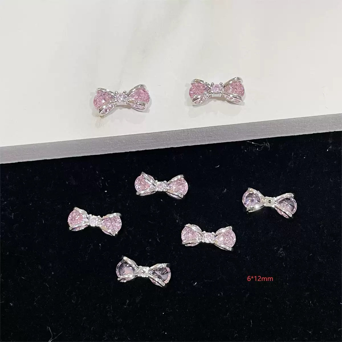 12-Piece Luxury Silver Bow Nail Charm Set – Sparkling Zircon Crystal Nail Art Accessories for DIY &amp; Wearable Crafts