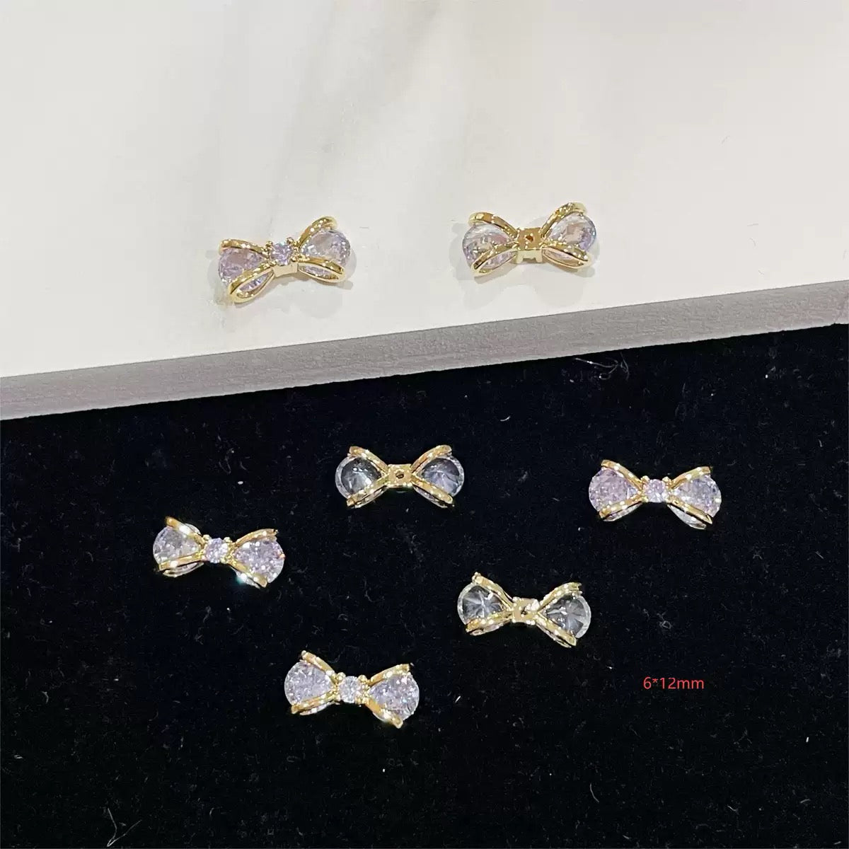12-Piece Luxury Silver Bow Nail Charm Set – Sparkling Zircon Crystal Nail Art Accessories for DIY &amp; Wearable Crafts