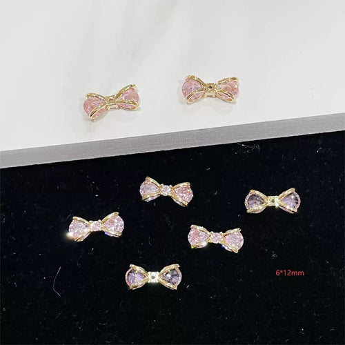 12-Piece Luxury Silver Bow Nail Charm Set – Sparkling Zircon Crystal Nail Art Accessories for DIY &amp; Wearable Crafts