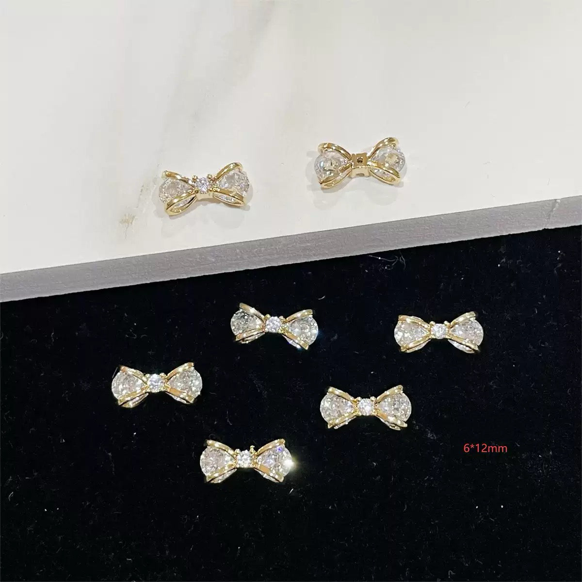 12-Piece Luxury Silver Bow Nail Charm Set – Sparkling Zircon Crystal Nail Art Accessories for DIY &amp; Wearable Crafts