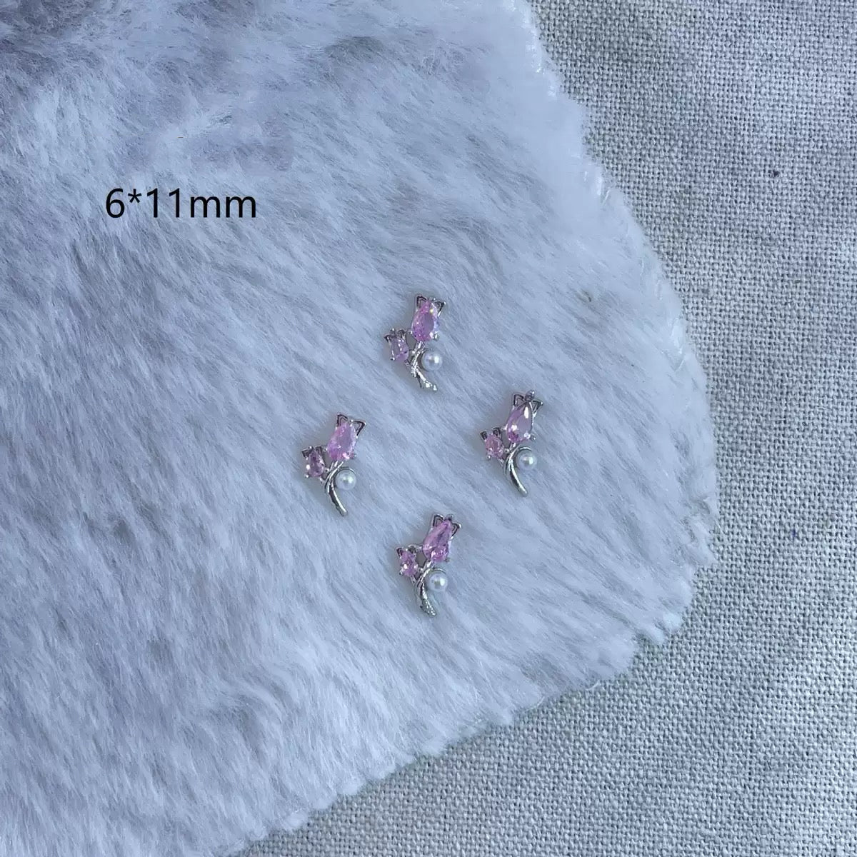 12-Piece Rose Zircon & Pearl Nail Charm Set