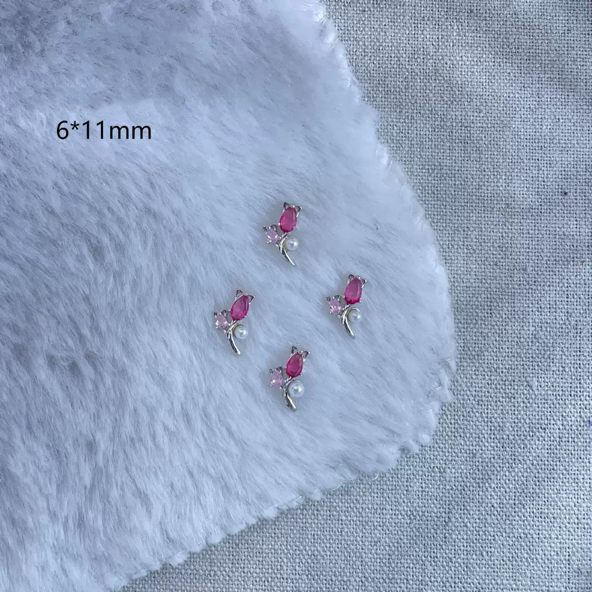 12-Piece Rose Zircon & Pearl Nail Charm Set