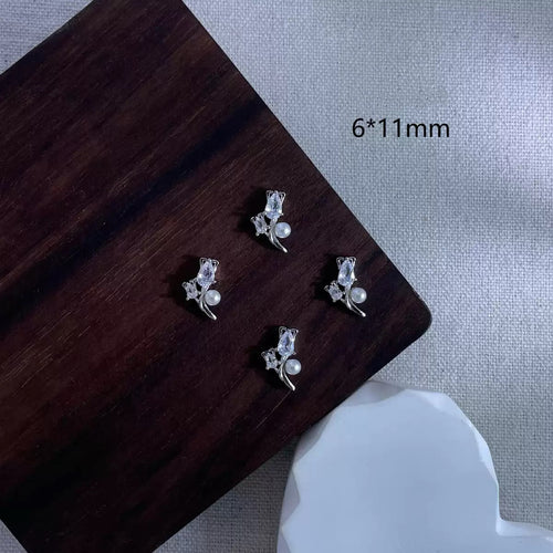 12-Piece Rose Zircon & Pearl Nail Charm Set
